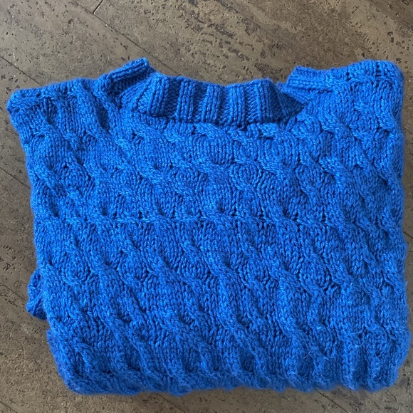 Handmade 100% wool blue chunky cable knit crew neckline pullover sweater! Sz 2XL - Picture 9 of 13
